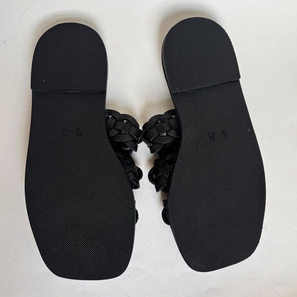 Farm Rio Leather Black Sandals Slides Knotted Braided Slip on Flat Woven 9 40 - Picture 7 of 8